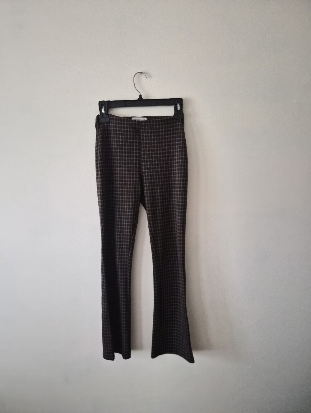 Brown Checked Stretch Flare Pants